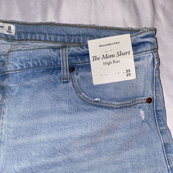 ABERCROMBIE & FITCH Women's The Mom Short Denim High Rise Raw Hem Size 35/20 NWT - Picture 5 of 10